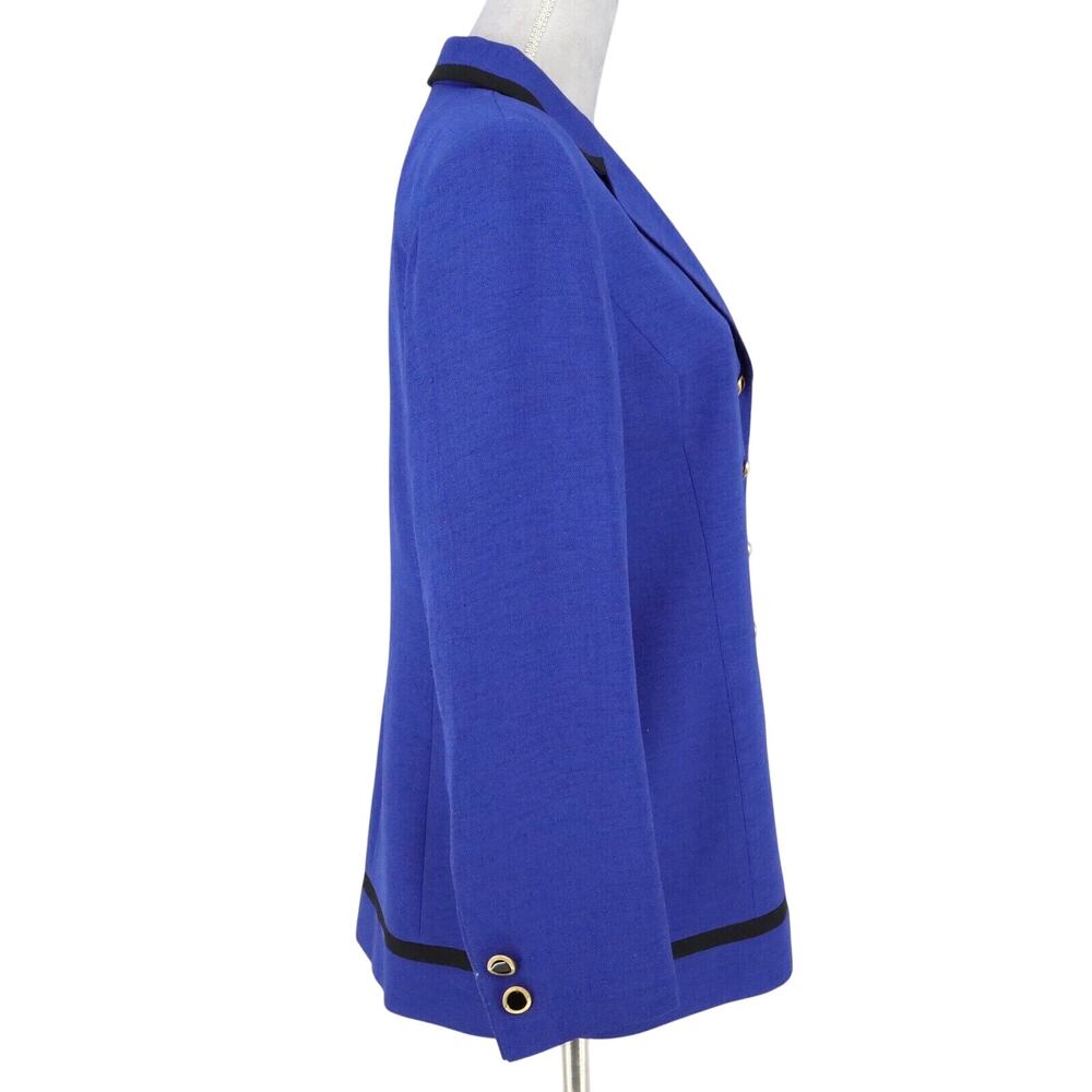 Kasper Jacket Petites 10P Blue Black Trim Lined Long Blazer Career Office - Picture 5 of 15